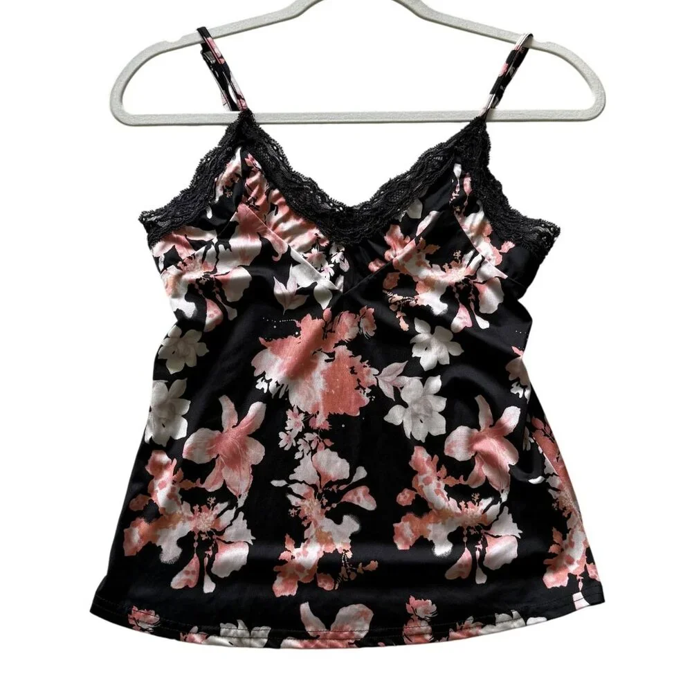 Vince Camuto Floral Lace Trim Camisole Babydoll Top  Adjust Straps Womens Size S - Picture 1 of 6